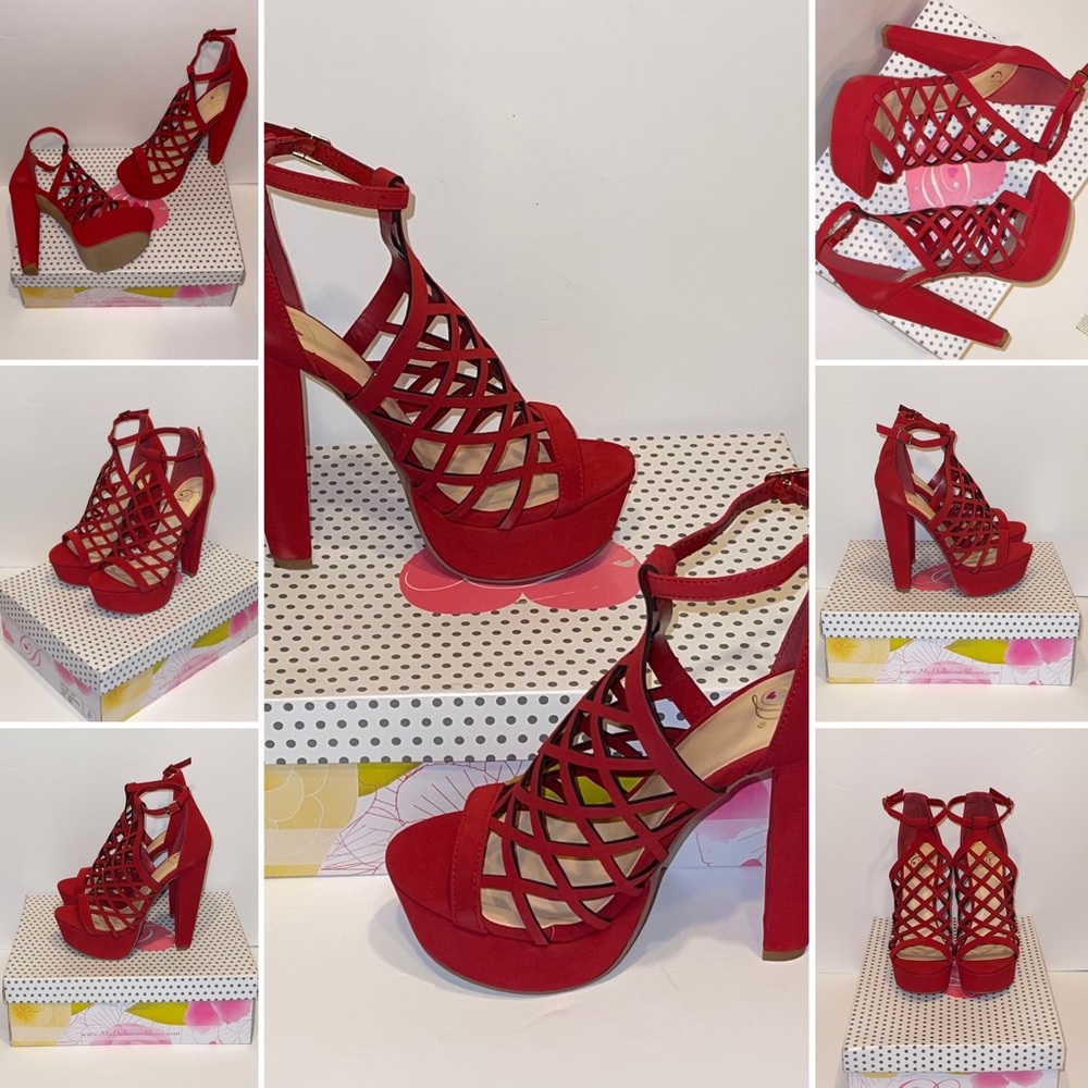 Red Platform Strappy Sandals